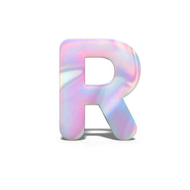 Abstrato 3d letra maiúscula R em design holográfico brilhante. Alfabeto brilhante realista em neon blue pink font, fundo branco isolado. Renderização 3d
 - Foto, Imagem