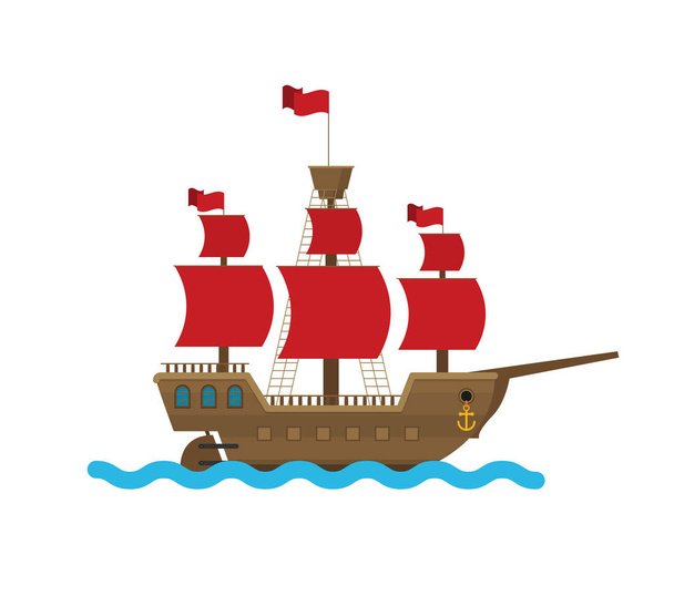 Vector illustration of ship in sea  - Vetor, Imagem