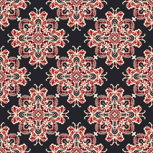 Vector illustration seamless tile Flowers on black , red and white colors. - Vektör, Görsel