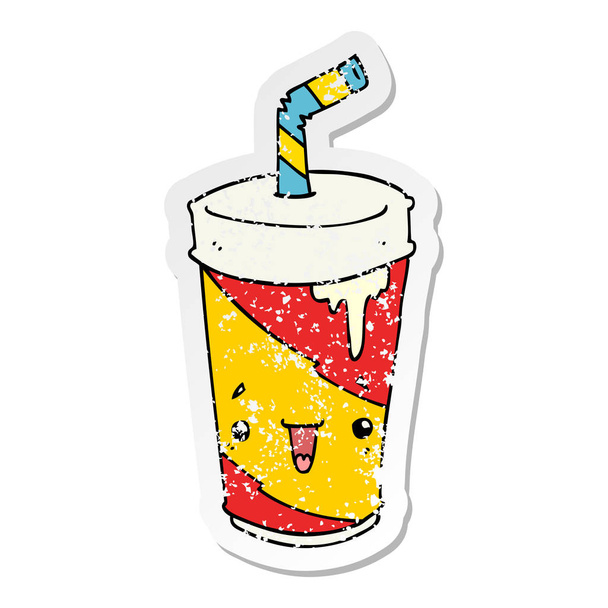 etiqueta angustiada de um copo de refrigerante de desenhos animados
 - Vetor, Imagem