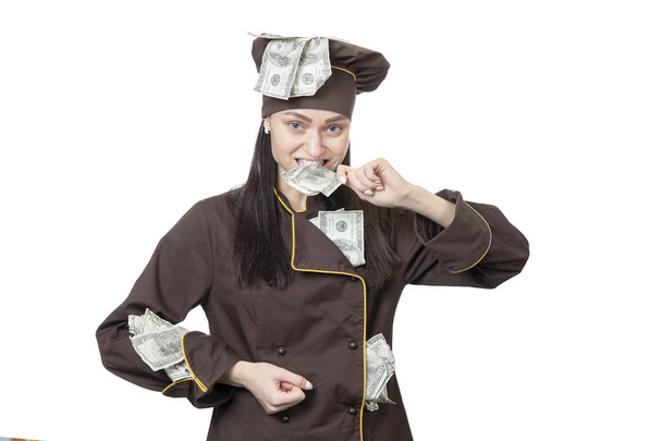 chef with money in his mouth - Foto, Imagen