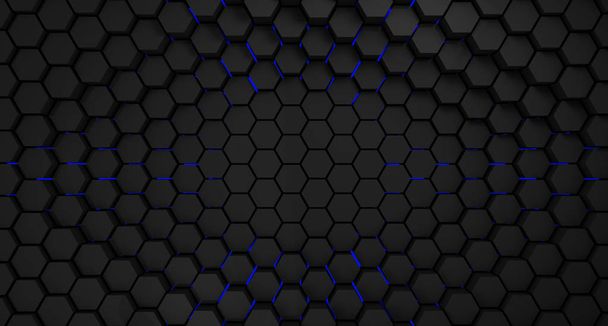 black and blue metal hexagons abstract background, 3d render - Photo, Image