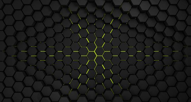black and yellow abstract futuristic hexagons background,3d render - Photo, Image