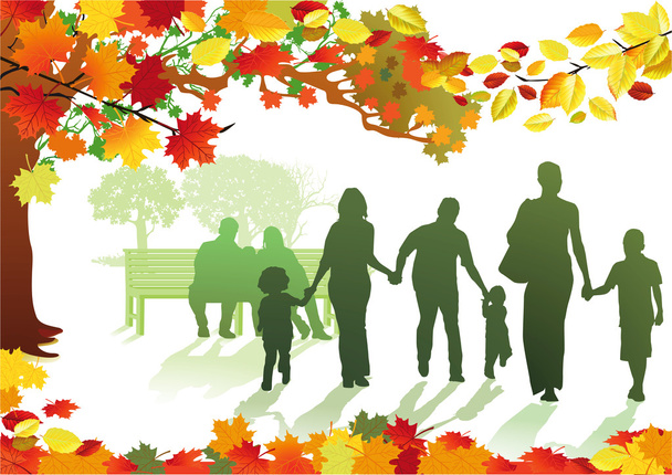 Autumnal park with families - Vector, Image