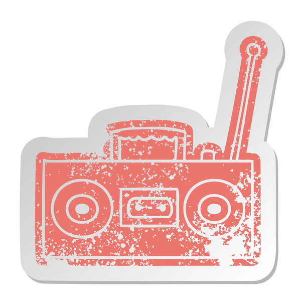 distressed old sticker of a retro cassette player - Vector, Image