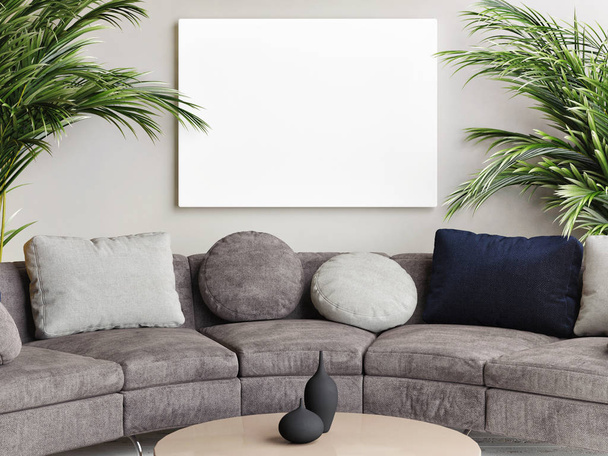 Mock up poster, Living room concept background, 3d render, 3d illustration  - 写真・画像