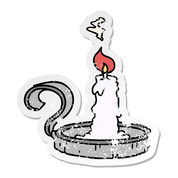 notleidende Aufkleber Cartoon-Doodle eines Kerzenständers und angezündete Dose - Vektor, Bild