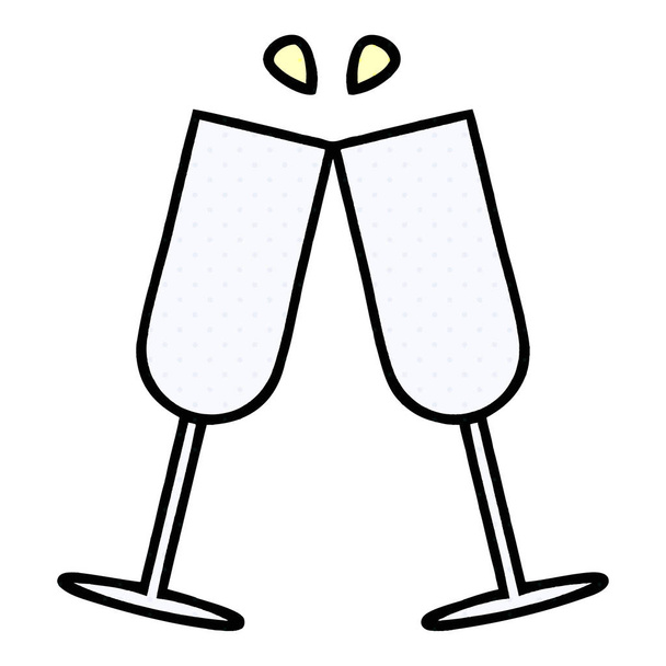 Comic-Stil Cartoon klirrt Champagner Flöten - Vektor, Bild