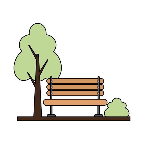 panca in legno albero cespuglio parco
 - Vettoriali, immagini
