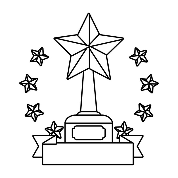 Trophy cup stars with blank ribbon banner black and white - Vector, Image