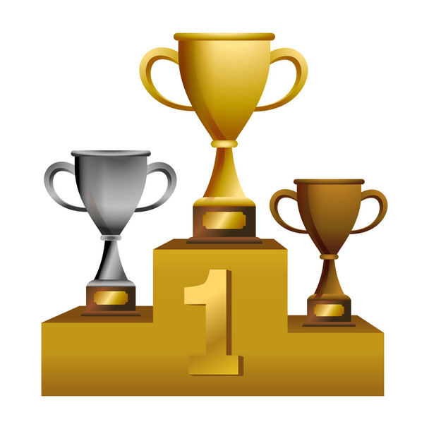 Trophy cups on podium - Вектор,изображение