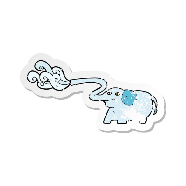 Retro noodlijdende sticker van een olifant van de cartoon spuiten van water - Vector, afbeelding