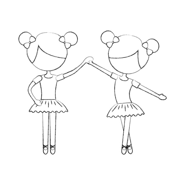 two ballet girl dance standing in pose - Vector, Image
