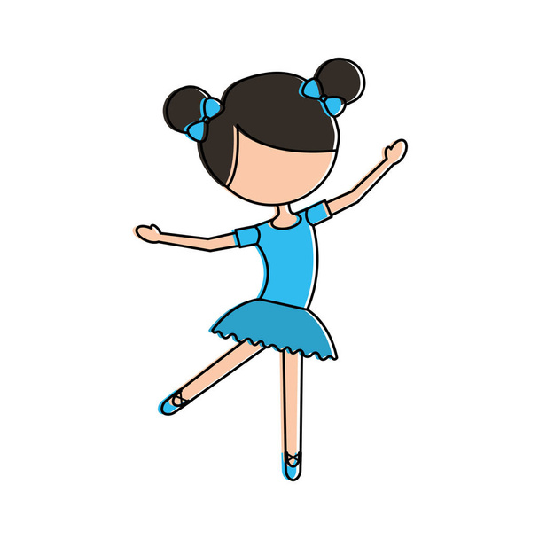 маленька дівчинка танцювала балет з платтям для тренувань і волоссям булочки
 - Вектор, зображення