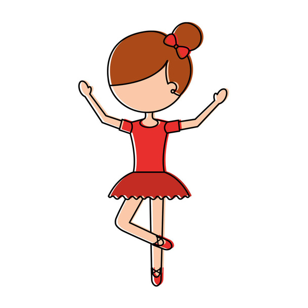 the little girl danced ballet with tutu dress and bun hair - Vector, Image
