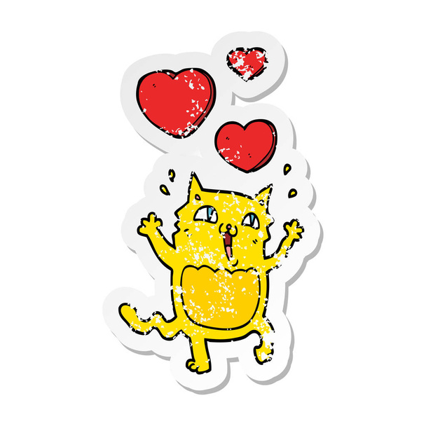 distressed sticker of a cartoon cat crazy in love - Vector, Image