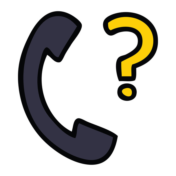 Χαριτωμένα κινούμενα σχέδια τηλέφωνο δέκτη με ερωτηματικό - Διάνυσμα, εικόνα