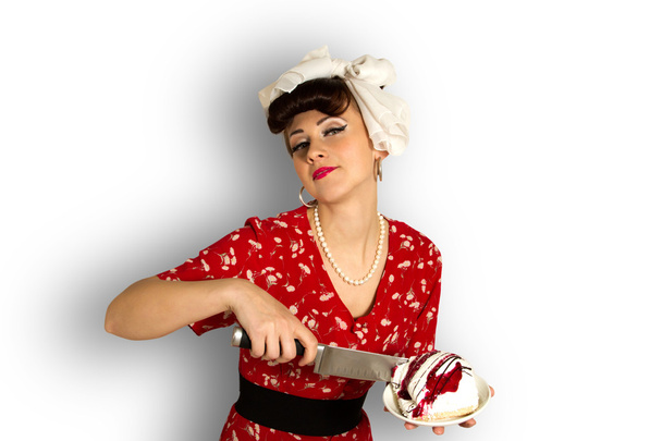 Pin up girl cuts cake - Photo, Image