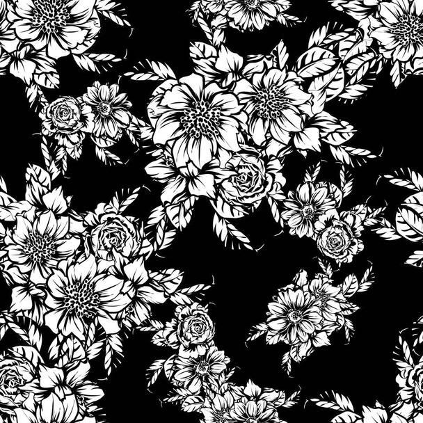 vector illustration of vintage flowers pattern background - Vektor, Bild