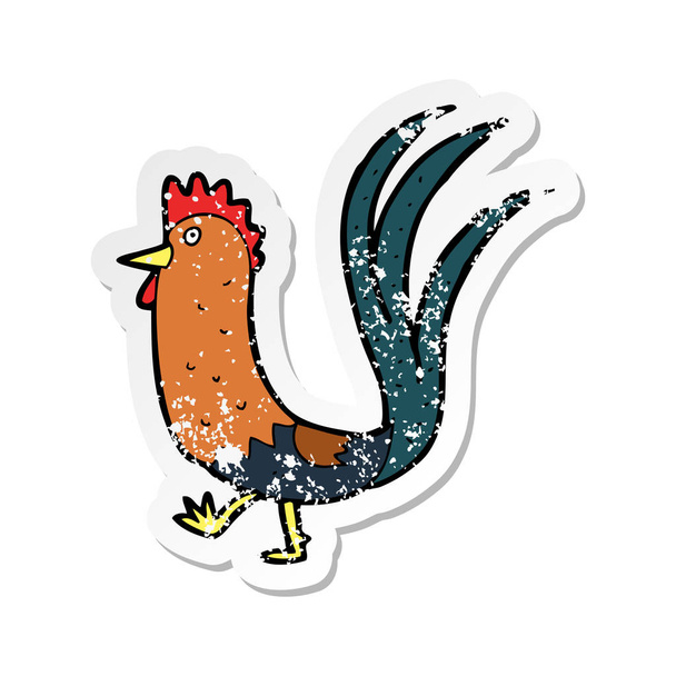 pegatina retro angustiado de un gallo de dibujos animados
 - Vector, imagen