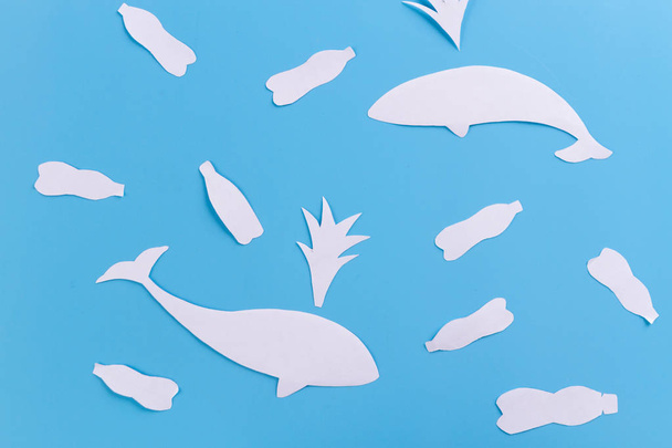a whale of garbage plastic floating in the ocean - Fotó, kép