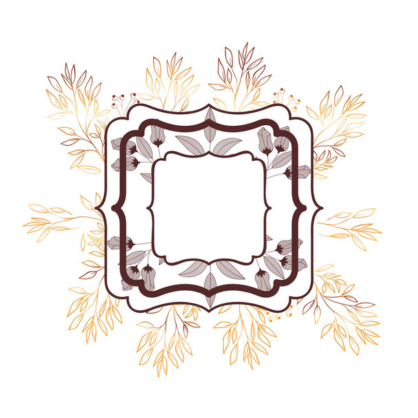 frame with plants and herbs isolated icon - Vector, Imagen