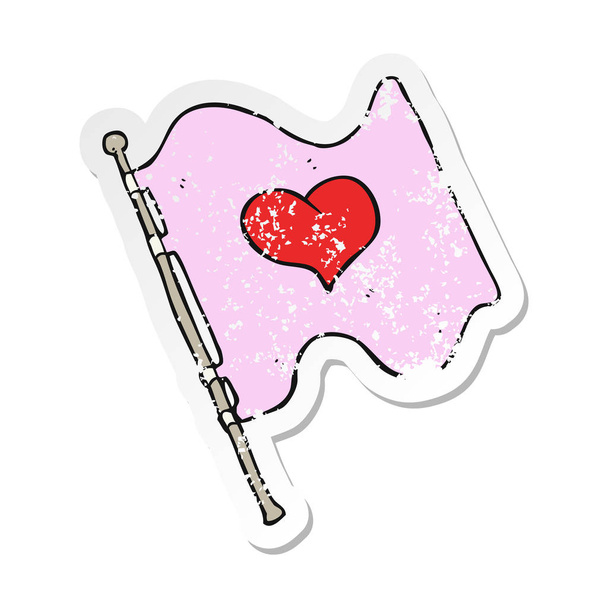 Retro noodlijdende sticker van een cartoon liefde hart-vlag - Vector, afbeelding