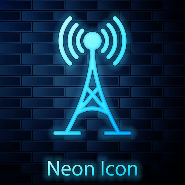 Izzó neon Antenna ikont elszigetelt téglafal háttér. Vezeték nélküli rádió antennájaként szolgál. Technológia és a hálózati jel rádió antennájaként szolgál. Vektoros illusztráció - Vektor, kép