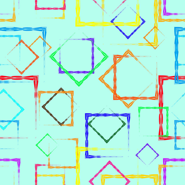 Multi-colored rhombuses and squares in the intersection on a blu - Vector, Image