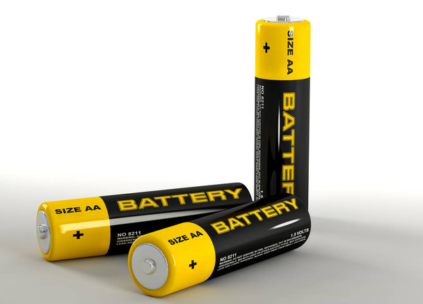 3D rendering of AA batteries, with text "Battery" - Foto, immagini