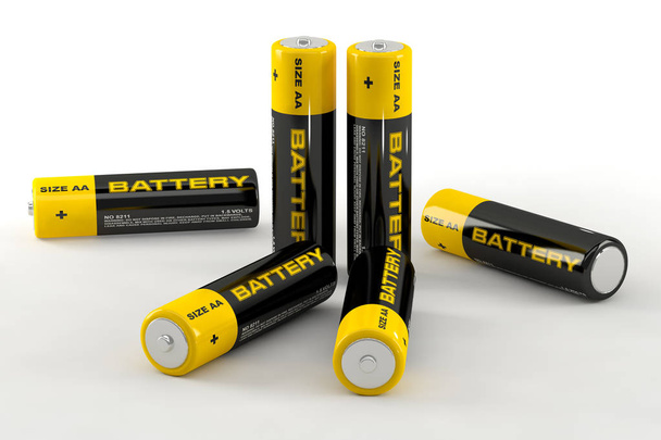 3D rendering of AA batteries, with text "Battery" - Zdjęcie, obraz