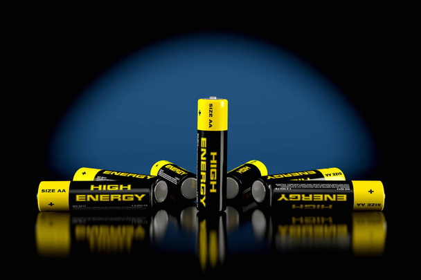 Generic AA Batteries with the text "High Energy"  - 3D Rendering - Foto, Bild