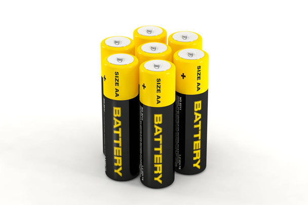 3D rendering of AA batteries, with text "Battery" - Foto, imagen