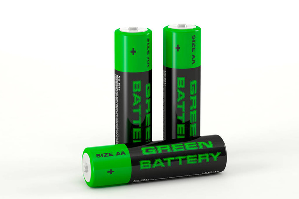 AA batteries, with text "Green Battery"  - 3d rendering - Foto, afbeelding