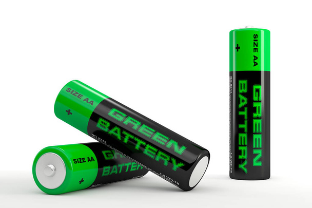 Generic AA Batteries, with text "Green Battery" - 3D rendering - Foto, imagen