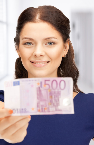 Lovely woman with euro cash money - 写真・画像