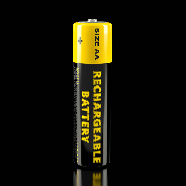 Rechargeable AA Battery on black background - 3D Rendering  - Foto, afbeelding
