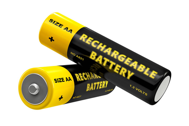 Две аккумуляторные батареи AA, изолированные на белом - 3D рендеринг
  - Фото, изображение
