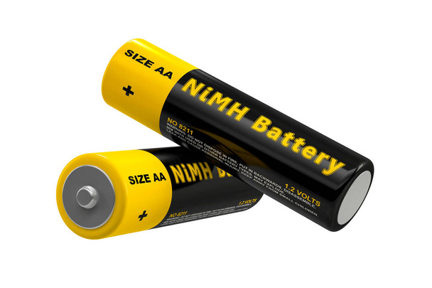 Generic no Brand AA Battery with Text "NiMH Battery" isolated on white - 3D Rendering  - 写真・画像