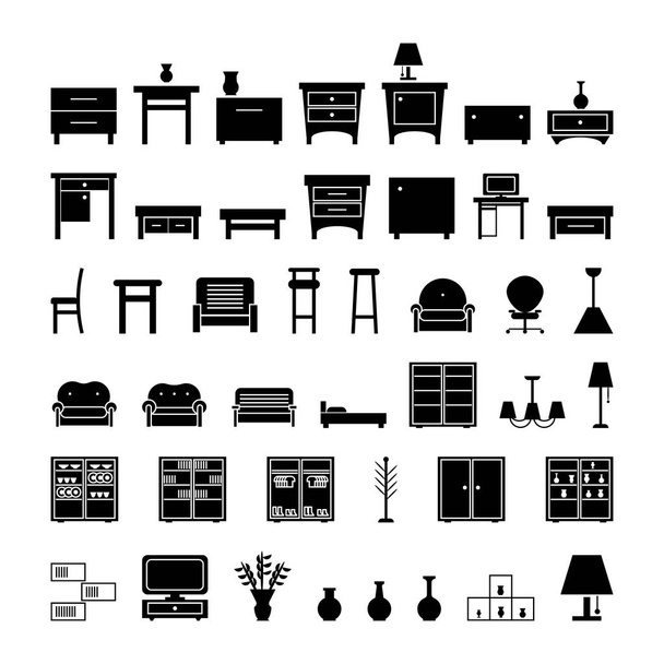 Mobilya Icons set. Vektör  - Vektör, Görsel