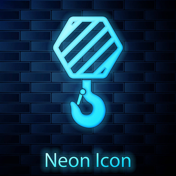 Glowing neon Industrial hook icon isolated on brick wall background. Crane hook icon. Vector Illustration - Vector, Image