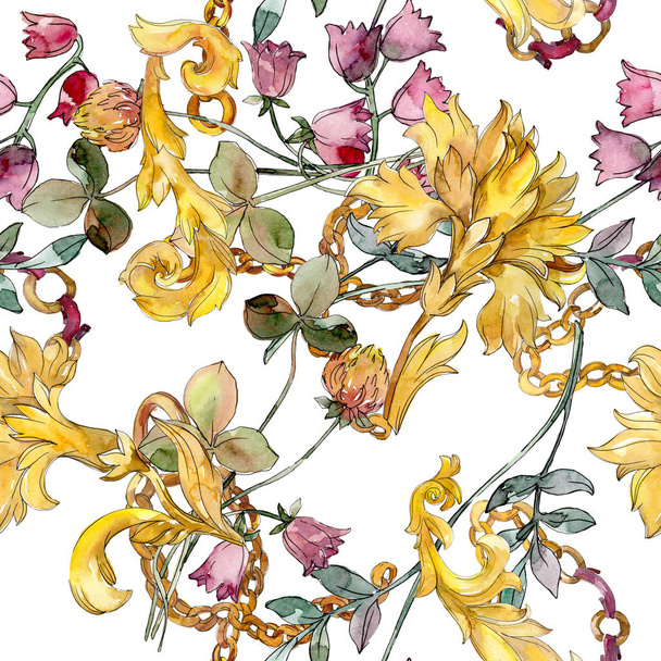 Wildflowers print floral botanical flower. Conjunto de ilustración de fondo acuarela. Patrón de fondo sin costuras
. - Foto, Imagen