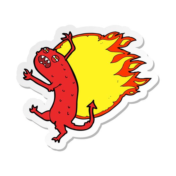 sticker van een cartoon monster in brand - Vector, afbeelding