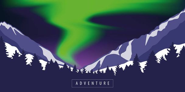 vihreä napa valot seikkailu luminen vuori
 - Vektori, kuva
