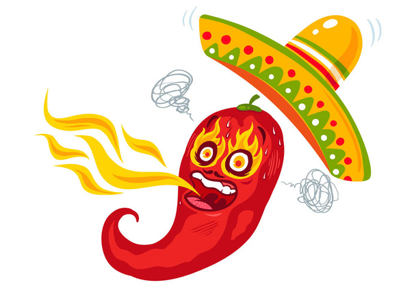 Cartoon red chili with fire  - Vector, Image