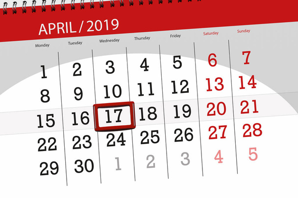 Calendário planejador para o mês de abril de 2019, data limite, 17 quarta-feira
 - Foto, Imagem
