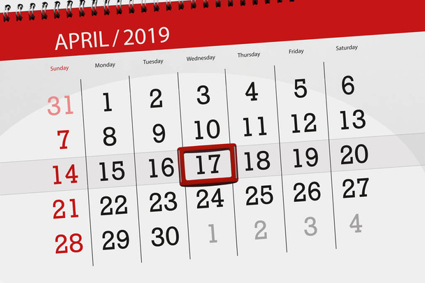 Calendário planejador para o mês de abril de 2019, data limite, 17 quarta-feira
 - Foto, Imagem