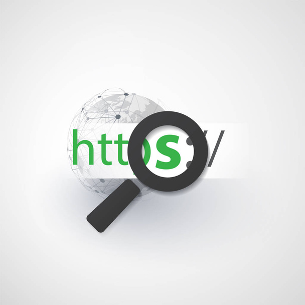 HTTPS πρωτόκολλο δικτύου - ασφαλή και ασφαλή περιήγηση στο διαδίκτυο  - Διάνυσμα, εικόνα