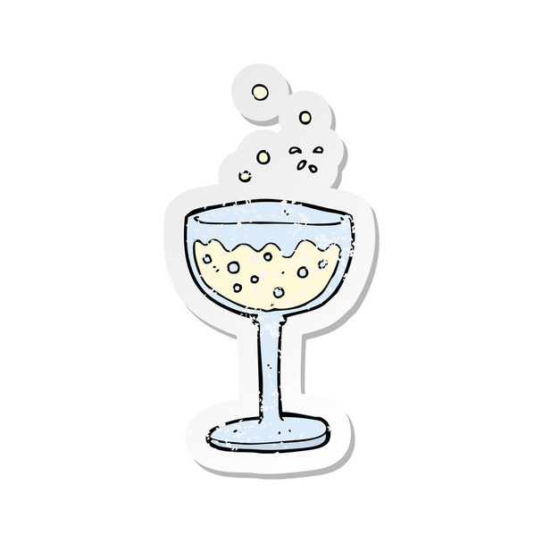 Retro noodlijdende sticker een cartoon mousserende wijn - Vector, afbeelding