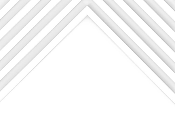 renderowania 3D. Streszczenie przekątnej białych pasków ułożyć w kształt trójkąta elewacji na tle przestrzeni kopii. - Zdjęcie, obraz